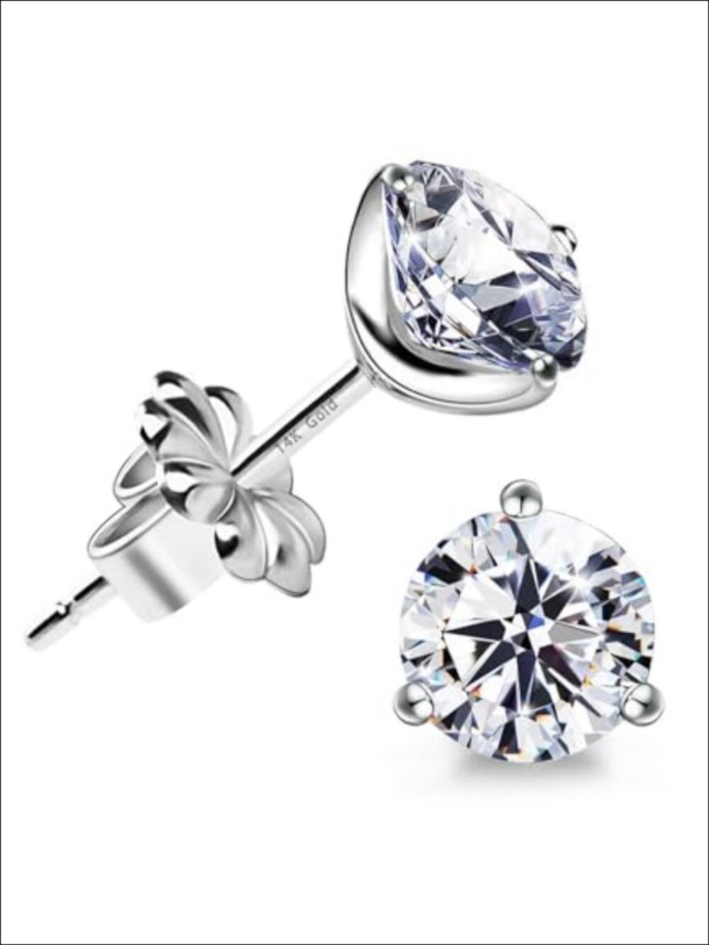 18K Gold Plated Silver Brilliant Cut Simulated Diamond CZ Stud Earrings